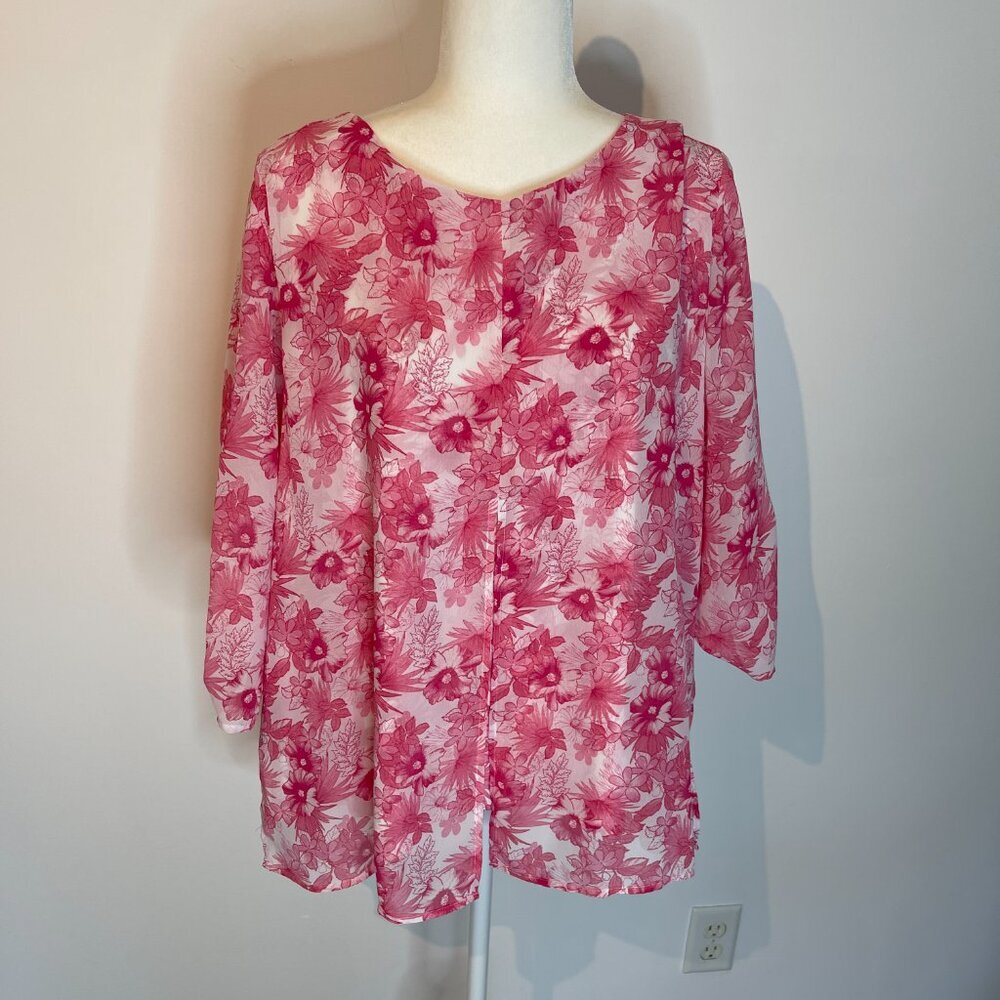 Chico's Pink & White Floral Blouse size 16 (Chicos 3)